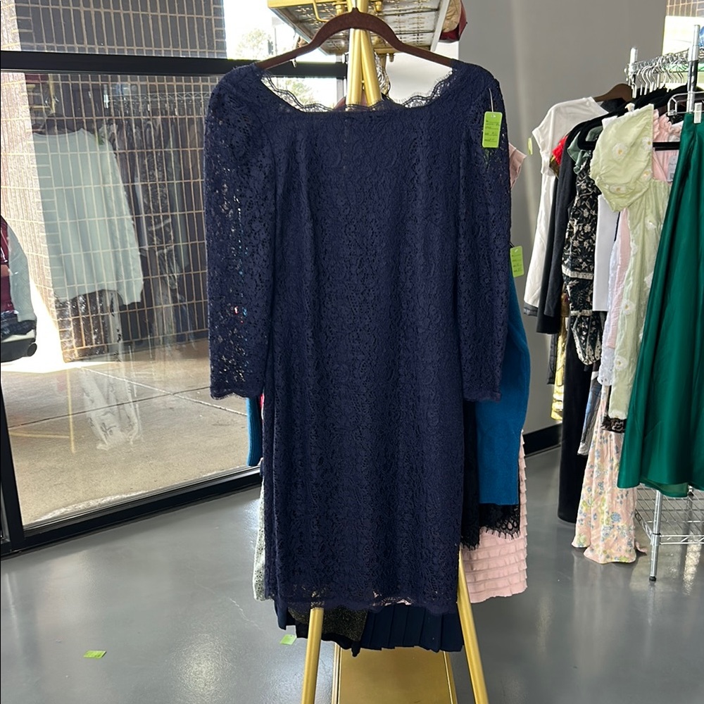 Adrianna Papell Blue Sheath Dress with Bateau Neckline
